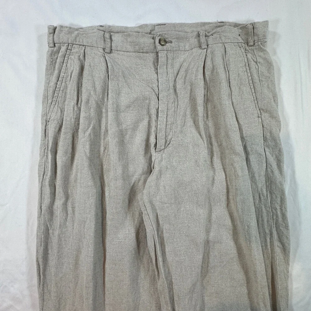 Zeidler & Zeidler 100% Linen Pleated Cuffed  Leg Pants Men's 36 Beige Oatmeal
